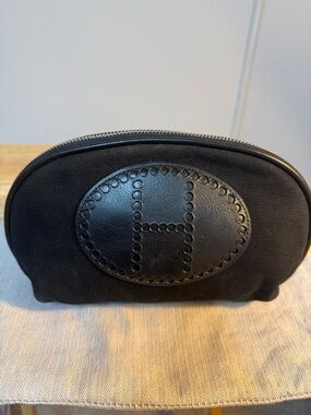 Hermes Black Canvas Cosmetic Pouch with Embossed H Logo with Dust bag.